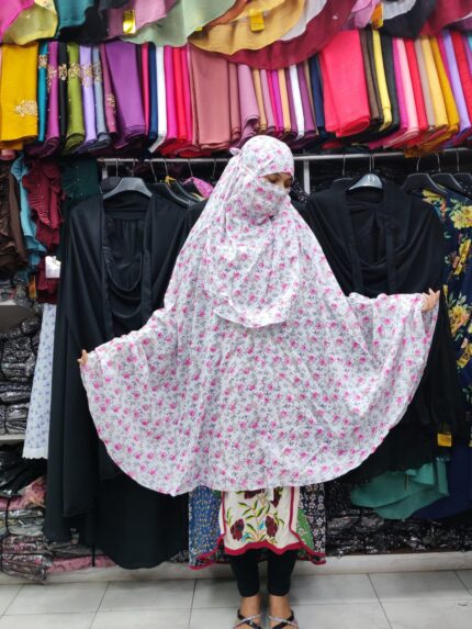 নামাজী কটন নিকাব – অরবিন্দু কটন – সাদা – প্রিন্টেড ডিজাইন